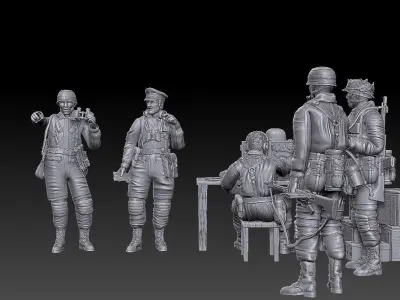 ww2 ger Fallschirmjaeger troop and various props   1-35  3D print model