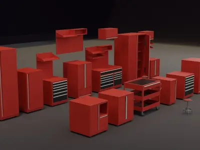 Modular Workshop Cabinets - Closets - Benches with Drawers Pack Low-poly 3D model