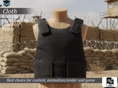 Realistic Police Bulletproof Vest - Black Low-poly 3D model