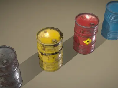 Lowpoly Barrels Set group of different colored Low-poly 3D model