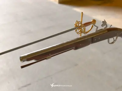 Flintlock Pistol and Rapier Sword Low-poly 3D model