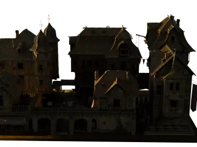 Medieval Town Square and Alley Scene Low-poly 3D model