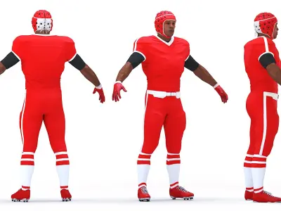 Uniform Black Man Football Player with Rugby Helmet Headguard A-Pose 3D model