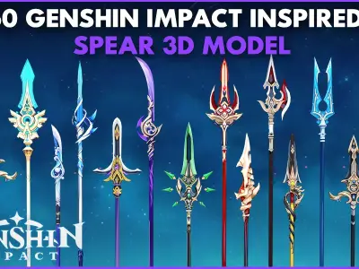 50 Genshin Impact Inspired Spear 3D Models Low-poly 3D model