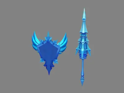 Cartoon Angel goddess Spear Shield Weapon Low-poly 3D model