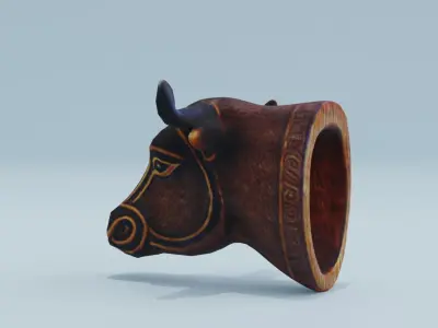 Head Bull Ornament Wooden Low-poly 3D model