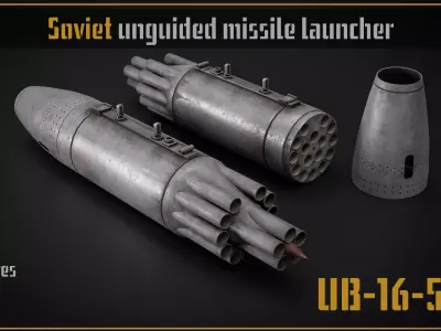 Game ready model of UB-16-57KV unguided missile rockets launcher Low-poly 3D model