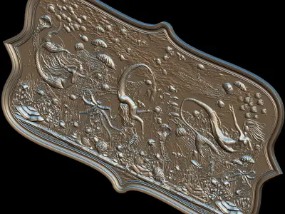 Aquatic Mermaid Theme Panno v3 for CNC Relief engraving 3D model