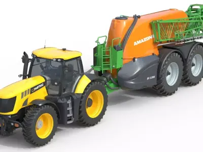 JCB Fastrac Tractor and Trailed Filed Sprayer   Low-poly 3D model