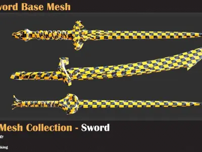 50 Sword Base Mesh - VOL 05 - Game Ready Low-poly 3D model