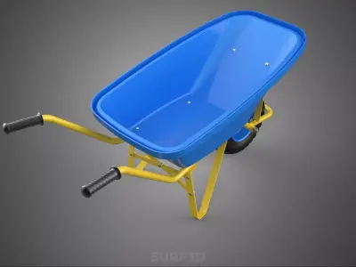 BLUE YELLOW WHEELBARROWS PUSH DUMP CART WHEELS BARROWS TROLLEY 3D model