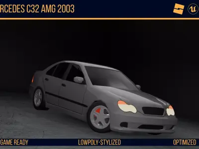 Stylized Mercedes C32 AMG - Game Ready Low-poly 3D model