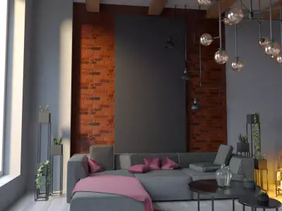 4 Industrial loft sofa sectional modules Free 3D model