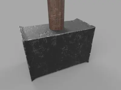 Hammer wooden shovel Low-poly 3D model