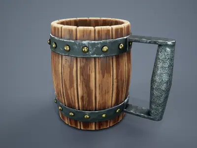 Medieval Beer Mug PBR Game Ready Low-poly 3D model