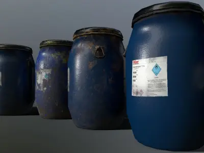 Barrel five jars Low-poly 3D model