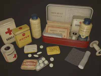 Vintage First Aid Kit - PBR Game Ready Low-poly 3D model