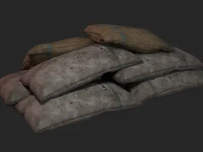 Low Poly Dirty Grain Sack and Cardboard Box Low-poly 3D model