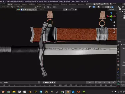 Templar Knight Longsword Game Ready Sub D High Poly and Low Poly Low-poly 3D model