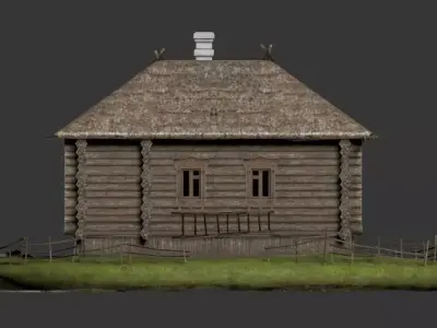 Stylized Medieval Slavic Log Hut  3D Model Low-poly 3D model
