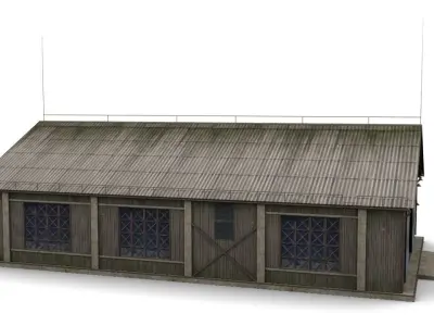 Hangar wooden building with roof Low-poly 3D model