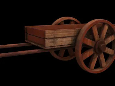 tumbrel 2 old wooden cart 3D model