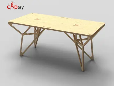 DXF File for CNC Router Cut Contemporary Plywood Dinner Table 3D model
