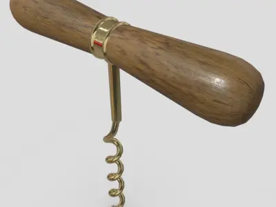 Corkscrew 2 wooden wine Low-poly 3D model