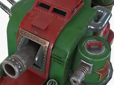 Avant-garde Steampunk Tank - Red Mechanic Low-poly 3D model