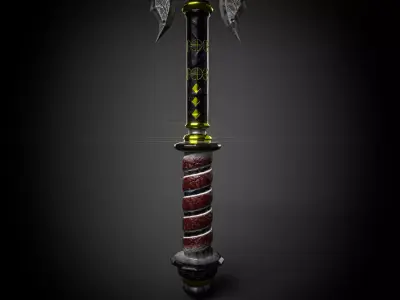 Fantasy Battle Axe with Glowing Gem game Ready PBR Weapon 3D model