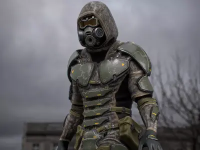 Gameready  post-apocalyptic armored soldier Low-poly 3D model