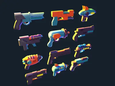 Cartoon space low poly ultimate gun pack kit Low-poly 3D model