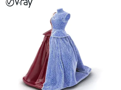 Luxurious Burgundy Evening Gown on Mannequin model pack Low-poly 3D model