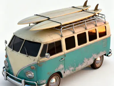 Realistic Vintage Summer Surf Van 3d model Low-poly 3D model