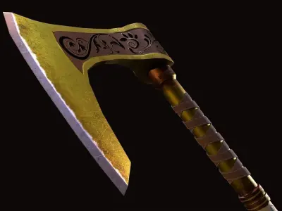 Battle Axe Gold Low-poly 3D model