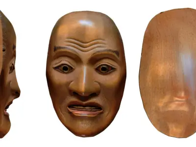 Yorimasa Mask Japan Noh Theatre Play Helmet Face wood decor art Low-poly 3D model