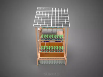 SOLAR PANEL POWERED IOT HYDROPONIC PLANT BOTTLE CONTAINER POND 3D model