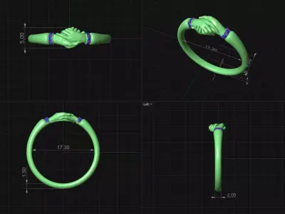 Fede ring Gold Handshake ring 3D print model