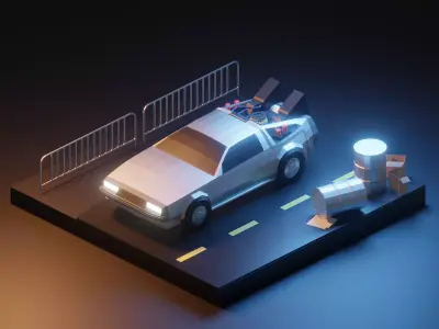 Delorean 3d Model render in blender Low-poly 3D model
