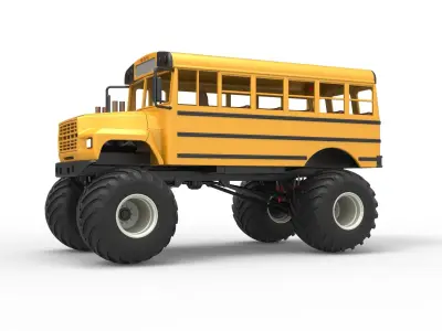 Vintage School bus Monster Truck Scale 1 to 25 3D print model