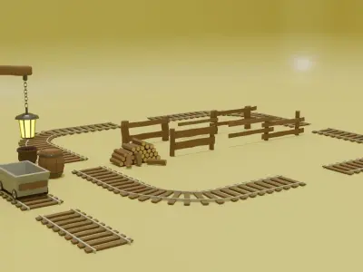 Rail Fence Wagon Wood Lamp Clay  Low-poly 3D model