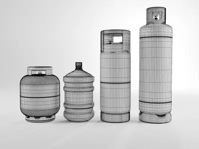 gas cylinders and water bottle 3D model