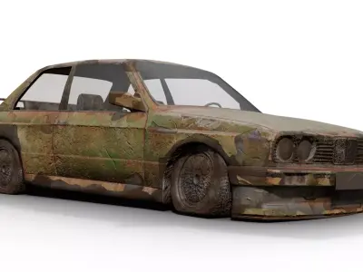 Abandoned Car 01 - Post-Apocalyptic Rusted Sedan Low-poly 3D model