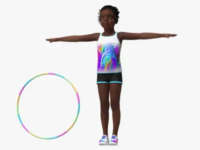 Black Child Girl With Hoop Rigged 3D model