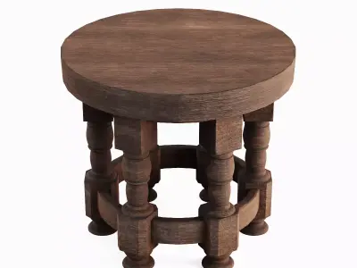 Wooden Round Table 04 3D model