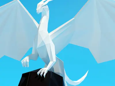Low Poly White Dragon statue model Low-poly 3D model