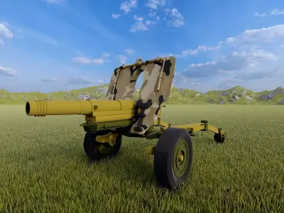 Howitzer 105mm cannon gun low poly Low-poly 3D model