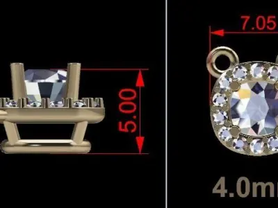 Dainty Cushion Halo Diamond Pendant Mix Size 3D print model