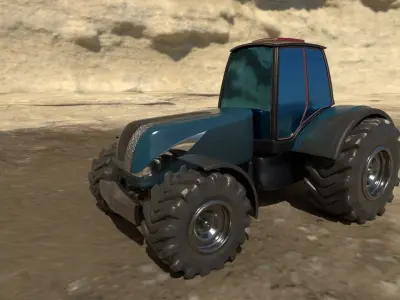 Tractor 3D model in desert Low-poly 3D model