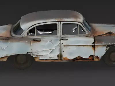 Realistic Wrecked 1950s Sedan 3D Model Low-poly 3D model